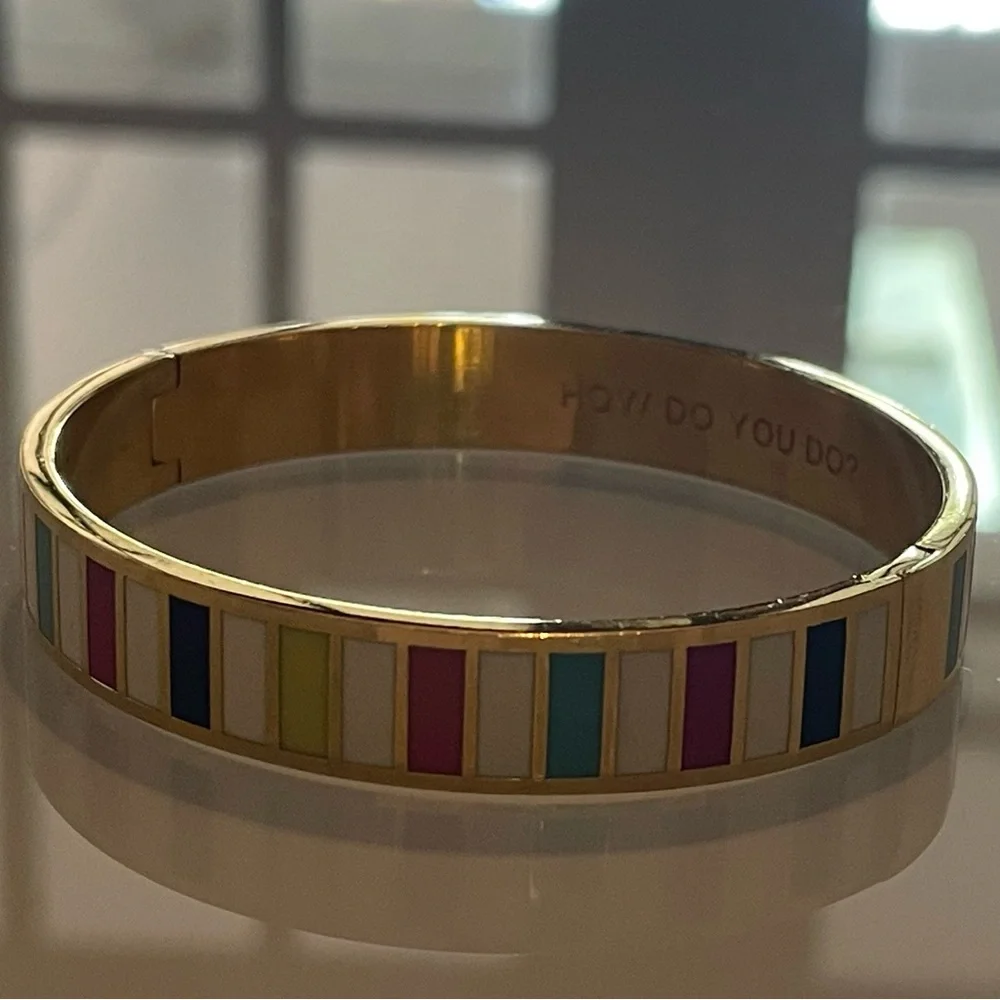 Kate Spade how do you do Multi Color Stripe Gold Tone Bangle Bracelet - Picture 5 of 5